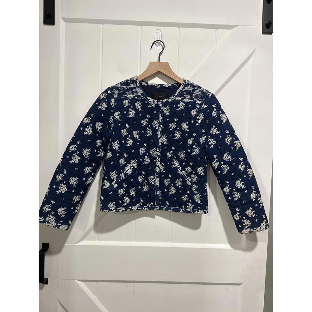J.Crew Quilted Floral Indigo Jacket Size 2